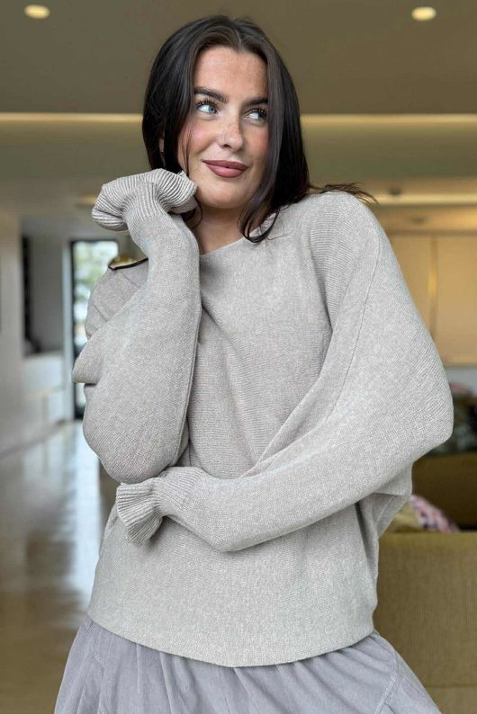 Conrad Batwing Ruffle Cuff Knit Oatmeal